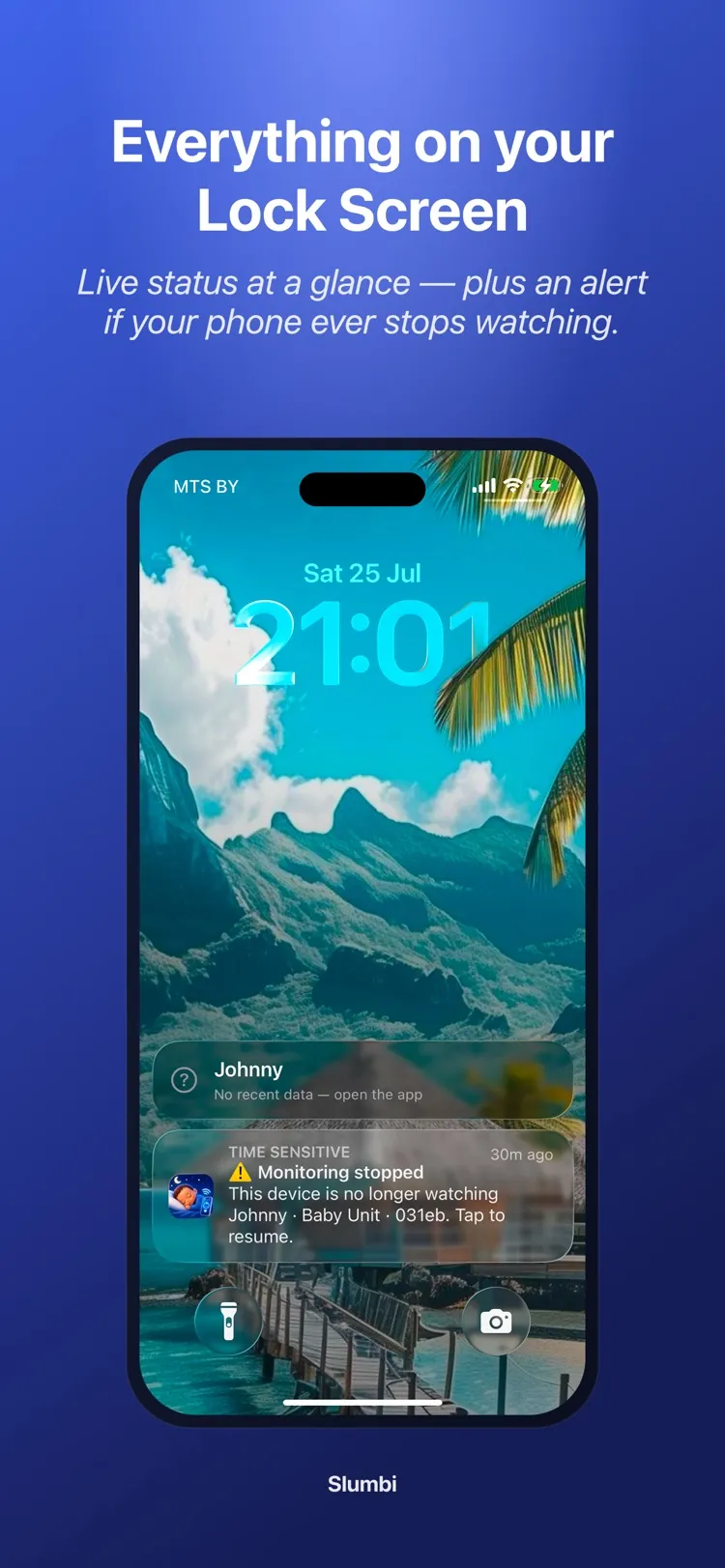 Slumbi live status on the iPhone Lock Screen